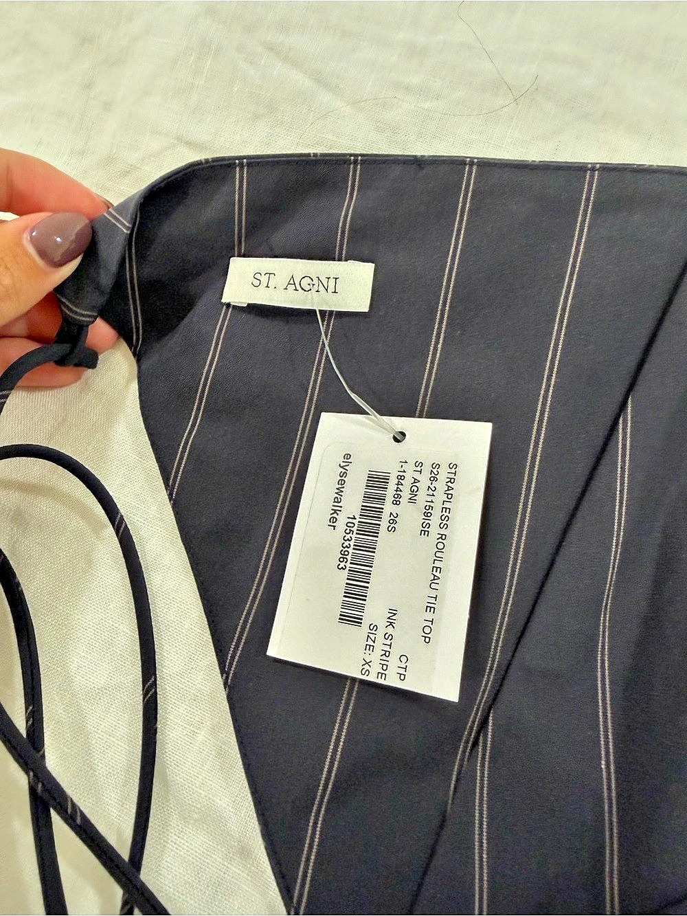 St. Agni Strapless Roleau Tie Top Striped Tie-Back Top in Black & White XS NWT - Picture 6 of 6